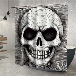 Black and White Skull Jack Bathroom Bathtubs Fabric Shower